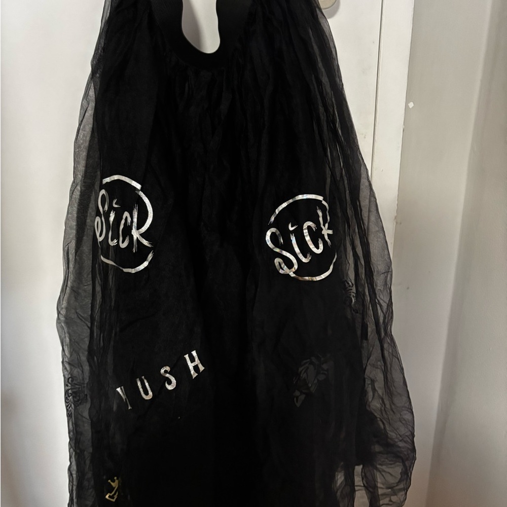 Black Sheer Graphic Slip on Skirt Train